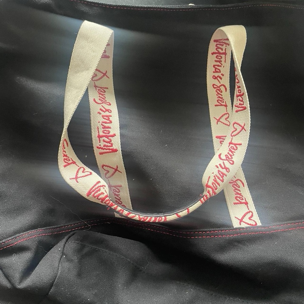 Victoria's Secret Black Tote with Cream Straps